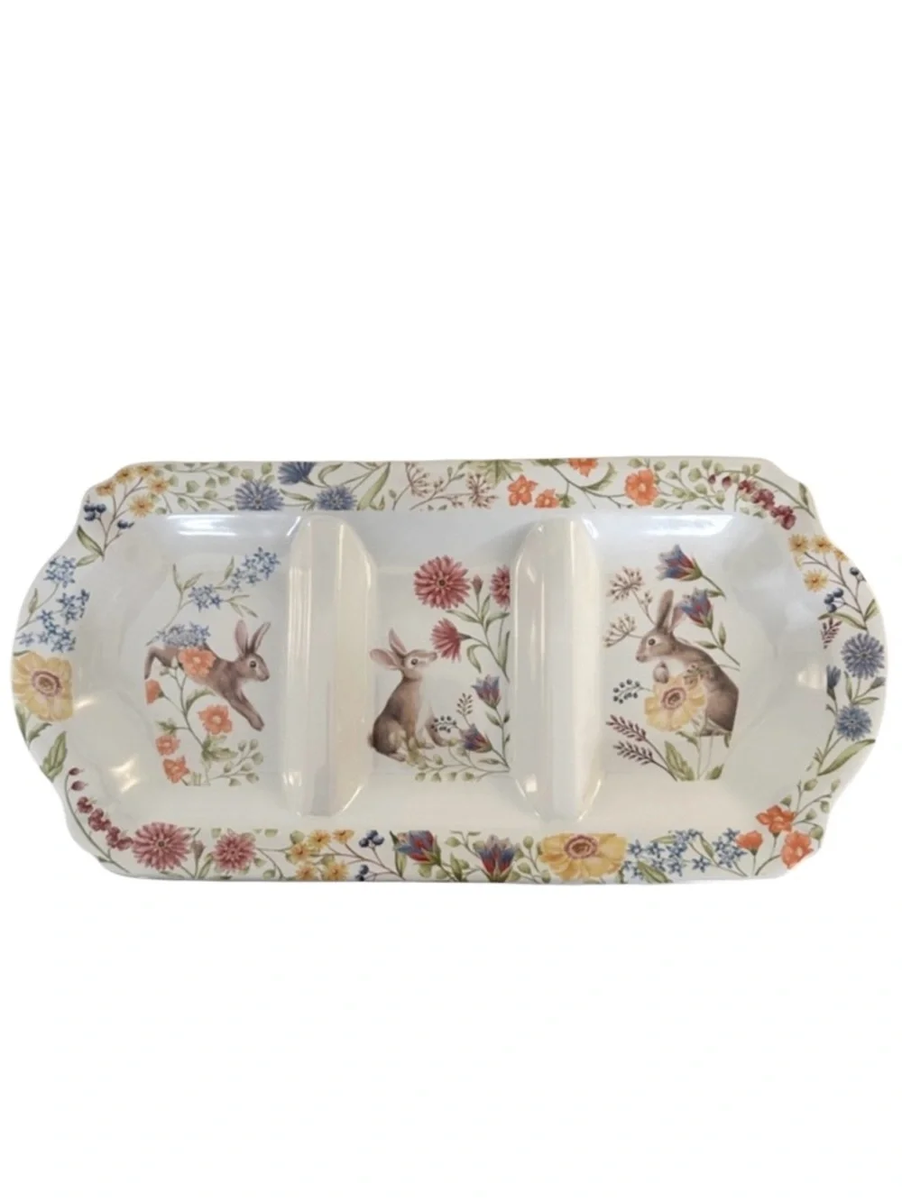 Pottery Barn Spring Garden Floral Bunny Stoneware Serving Dish Spring Summer New